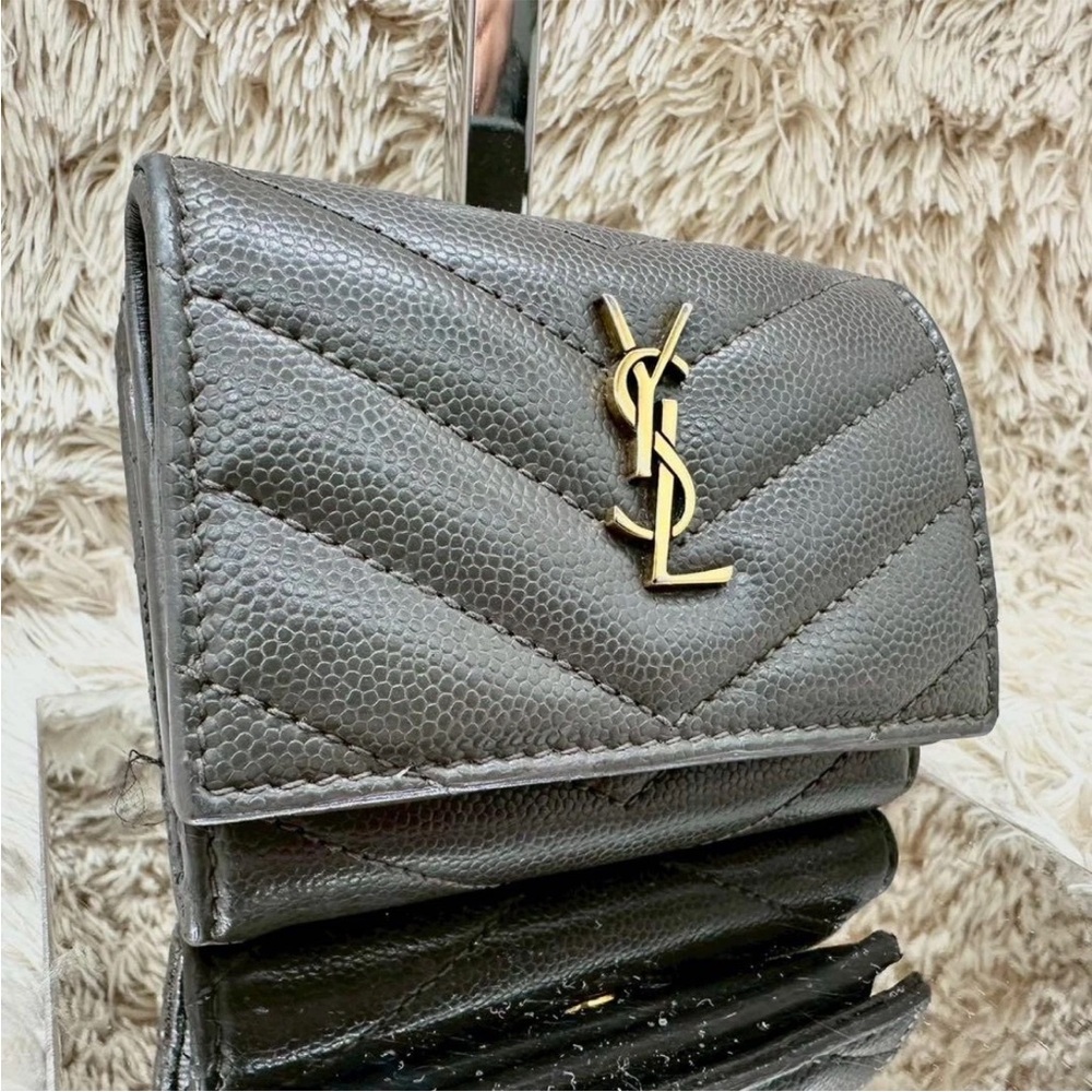 Yves Saint Laurent Gray Quilted Leather Wallet